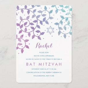 Purple + Teal Tree of Life Bat Mitzvah Invitations