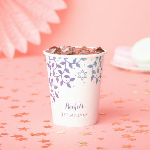 Purple + Teal Tree of Life Bat Mitzvah Paper Cups