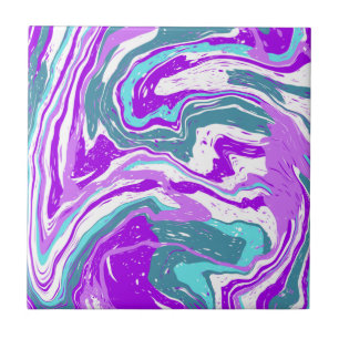Purple, Teal, Turquoise Marble Fluid Art   Tile