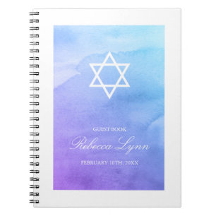 Purple Teal Watercolor Bat Mitzvah Guest Book