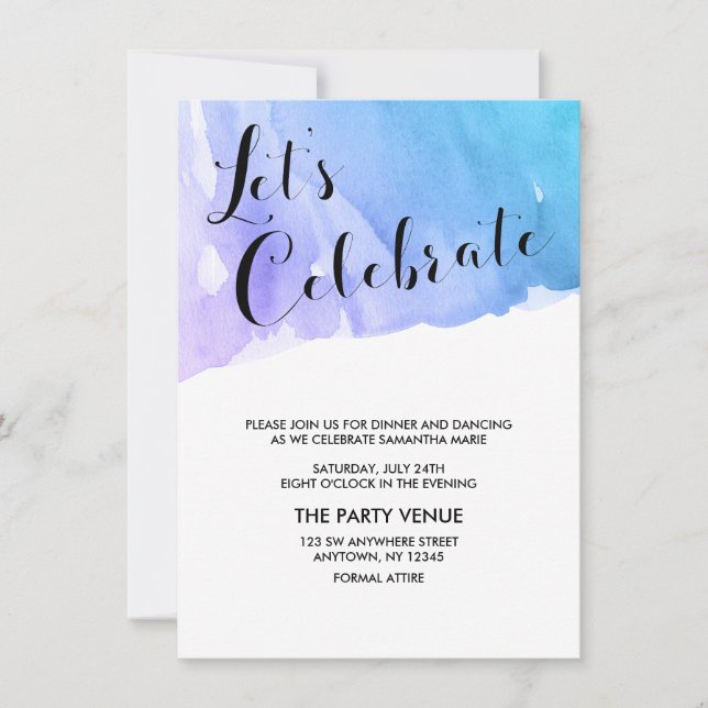 Purple Teal Watercolor Bat Mitzvah Reception Invitation (Front)