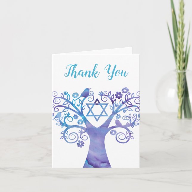 Purple Teal Watercolor Tree of Life Thank You (Front)