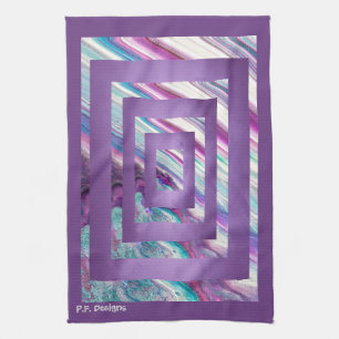 Purple Teal White Geometric Abstract Kitchen Towel