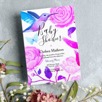  Purple teal white hummingbird floral Baby Shower 