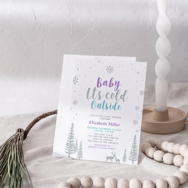Purple & Teal Winter Wonderland Baby Shower Invitation (Creator Uploaded)
