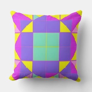 Purple Teal Yellow Geometric Abstract Colourful Throw Pillow