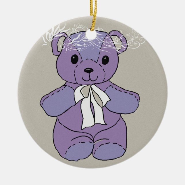 PURPLE TEDDY BEAR CERAMIC ORNAMENT (Front)