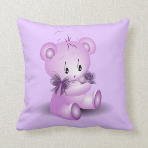 Purple Teddy Bear With Rose Throw Pillow