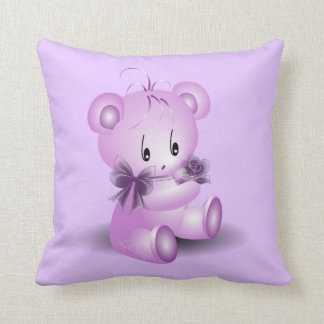 Purple Teddy Bear With Rose Throw Pillow