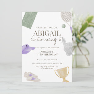 Purple Tennis 11th Birthday Party for Girls  Invitation