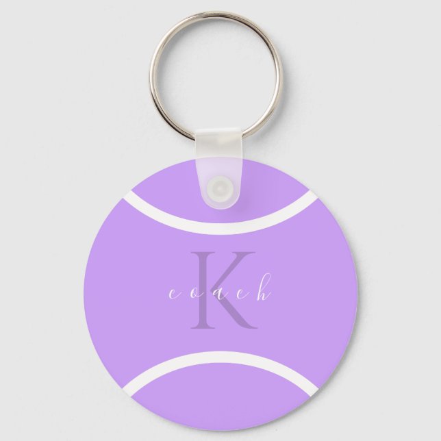 Purple Tennis Ball & Initial Monogrammed Coach     Keychain (Front)