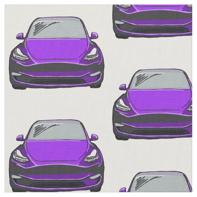 Purple Tesla Model Y Hand Drawn Sketch Fabric (Close Up)