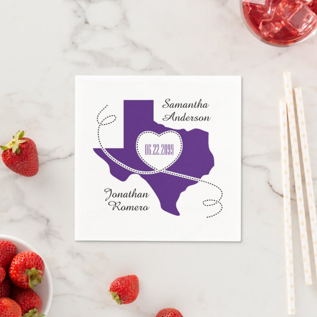 Purple Texas Curling Ribbon Wedding Date Napkin (Insitu)