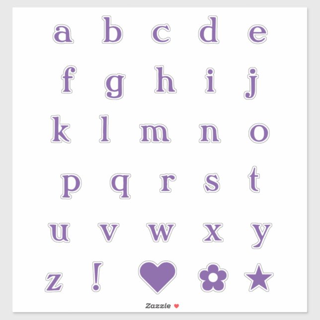 Purple Text Letters | Monogram Alphabet Stickers (Sheet)