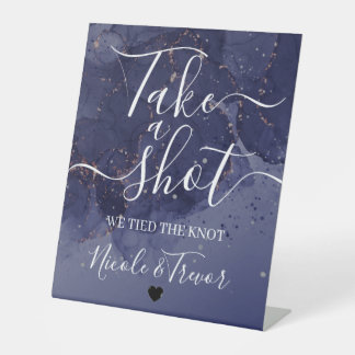 Purple Texture Calligraphy Take a Shot Pedestal Sign