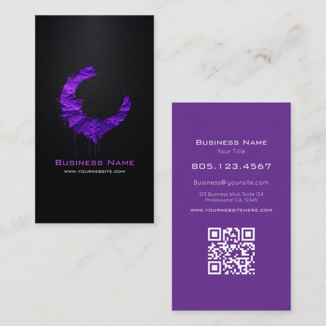 Purple Textured Swirl • Custom Editable Black Business Card (Front/Back)