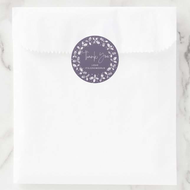 Purple Thank You Christmas Holly Wreath Classic Round Sticker (Bag)