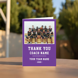 Purple Thank you Coach Card Team Name Photo