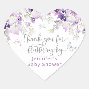 Purple thank you for fluttering by classic heart sticker