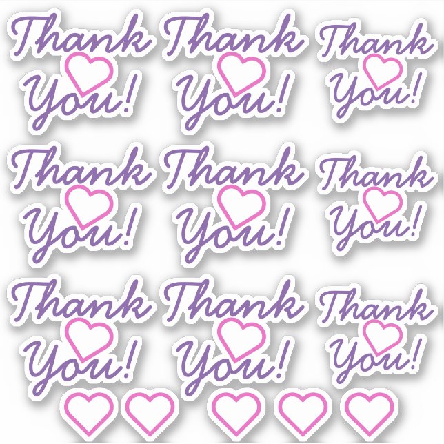 Purple "Thank You!", Pink Heart Shape Stickers (Front)