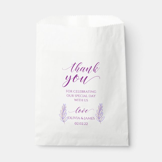 purple thank you wedding favour bag (Front)