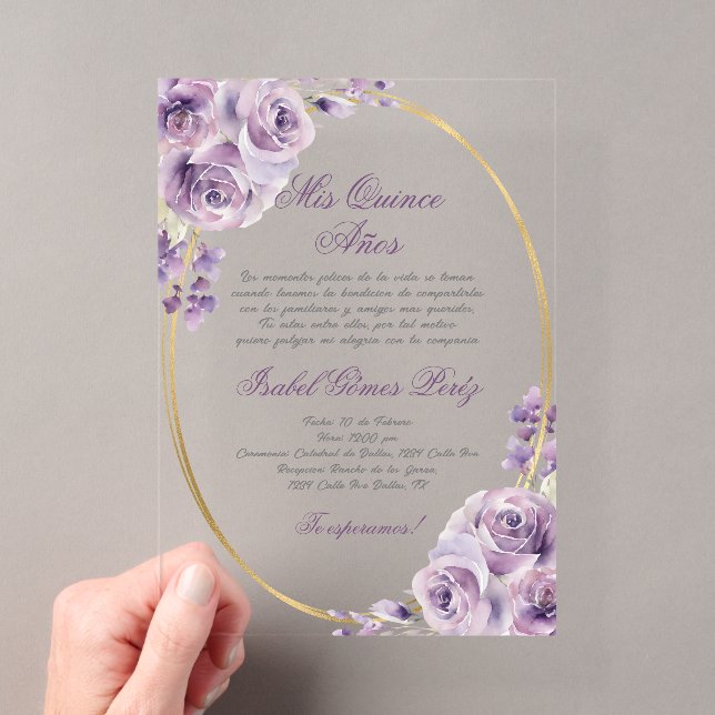 Purple theme acrylic  Quinceañera  Acrylic Invitations (Insitu (Handheld))