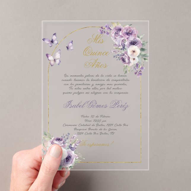 Purple theme Quinceanera acrylic invitation  (Insitu (Handheld))