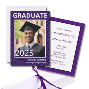 Purple Themed Photo Graduation Invitation