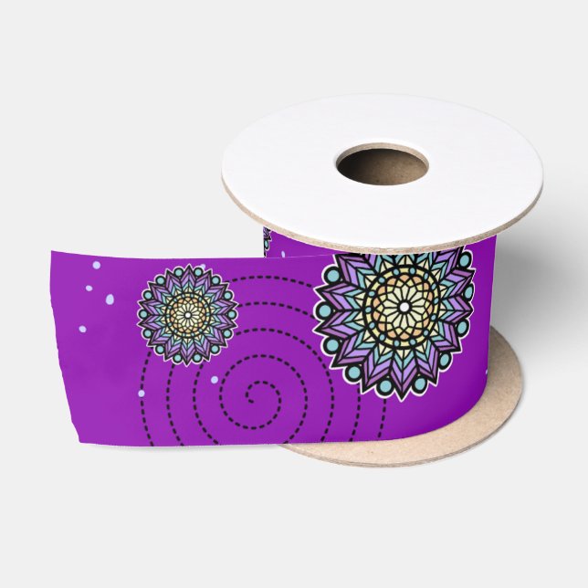 Purple Themed Round Design Pattern Satin Ribbon (Spool)