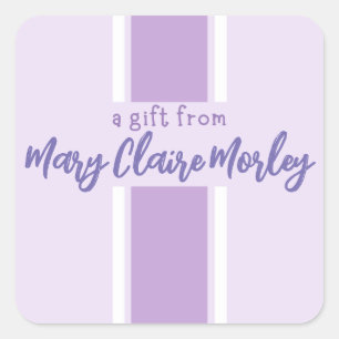 Purple Thick Stripe Name Square Sticker