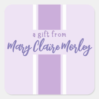 Purple Thick Stripe Name Square Sticker