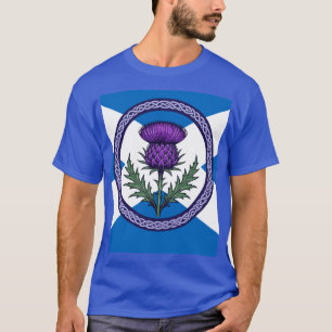Purple Thistle and Saltire Framed by Celtic  T-Shirt