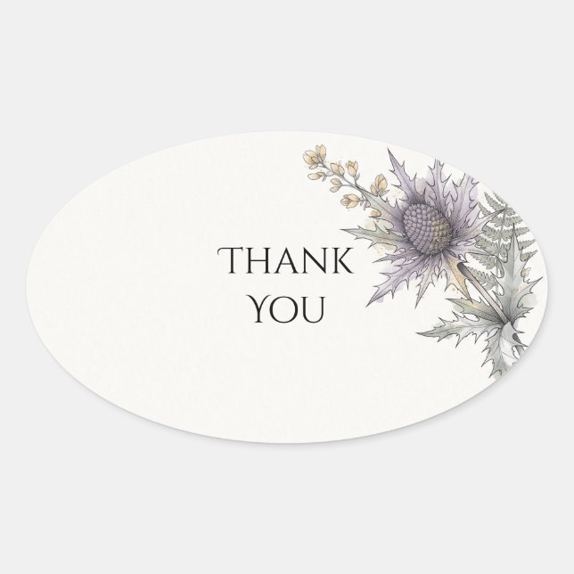 Purple Thistle Botanical Thank You Sticker (Front)