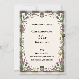 Purple Thistle Floral Milestone Birthday Invitation