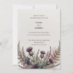 Purple Thistle Floral Wedding Invitation