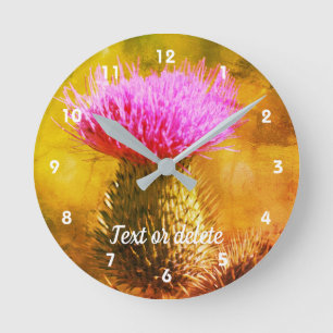 Purple Thistle Flower Abstract Personalized Round Clock