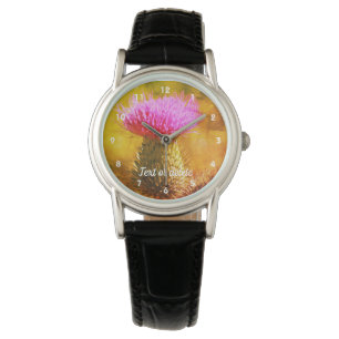 Purple Thistle Flower Abstract Personalized Watch