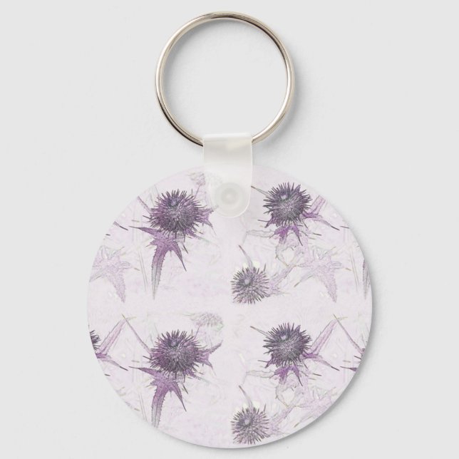 Purple thistle nature design keychain (Front)