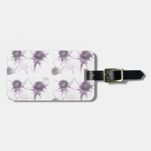 Purple thistle nature design luggage tag (Front Horizontal)