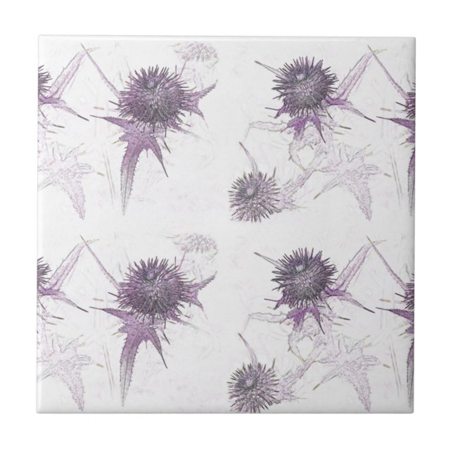 Purple thistle nature design tile (Front)