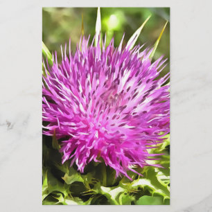 Purple Thistle Wildflower Floral Art Stationery