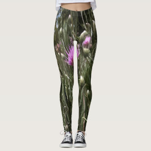 Purple Thistle Wildflower Realistic Art  Leggings