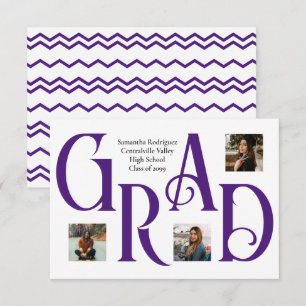 Purple Three-Photo Classic & Bold GRAD Letter Announcement