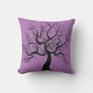 Purple Throw Pillow with Art Tree - Choose Colours