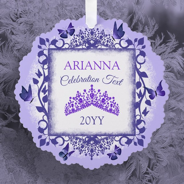 Purple Tiara & Butterflies Congratulations Paper Ornament Card (purple tiara and butterflies christmas tree ornament with custom message personalized paper ornament)