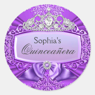 Purple Tiara & Damask Quinceanera Sticker
