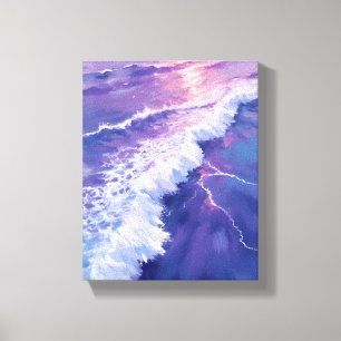 Purple Tide   Ocean Waves Watercolor Painting Canvas Print