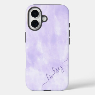 Purple Tie Dye Calligraphy Personalized Name iPhone 16 Case