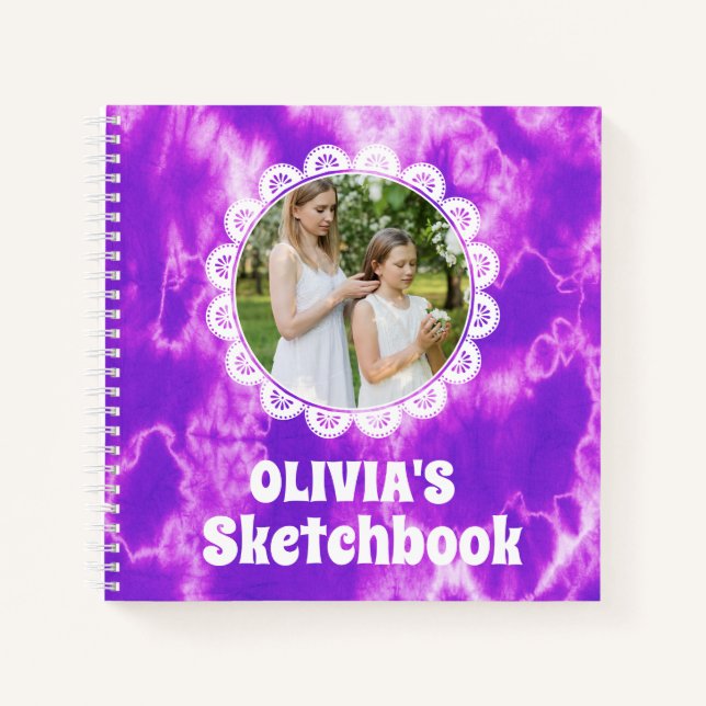 Purple Tie Dye Christmas Personalized Kids Photo Notebook (Front)