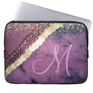 Purple Tie Dye Monogram Gold Coins Laptop Sleeve